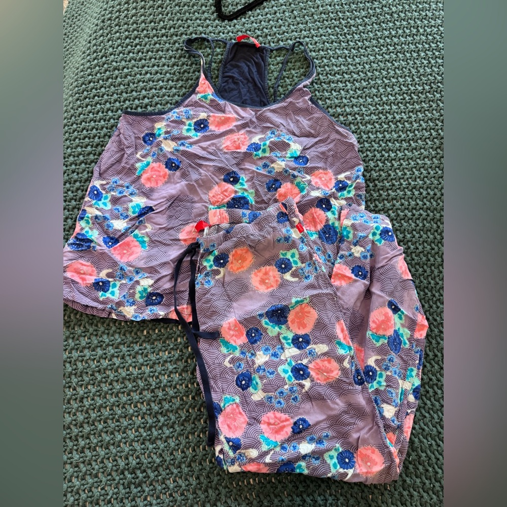 Josie Floral Lavender Pajama Set with Coral & Navy Flowers